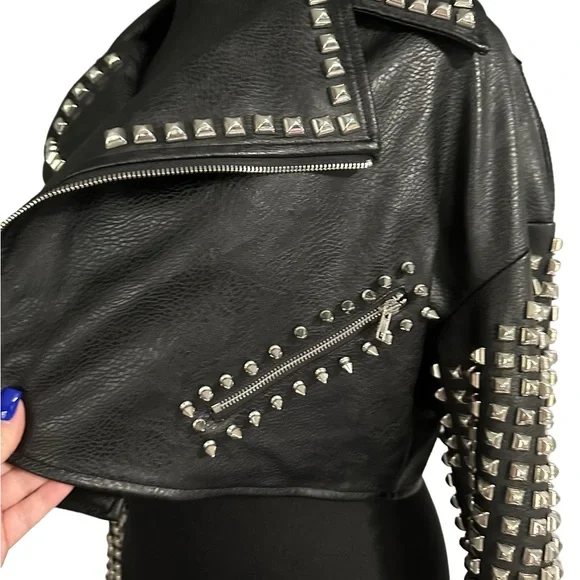 Azalea Wang Essential Moto black studded vegan leather jacket in 1X. NWOT. - Picture 14 of 16
